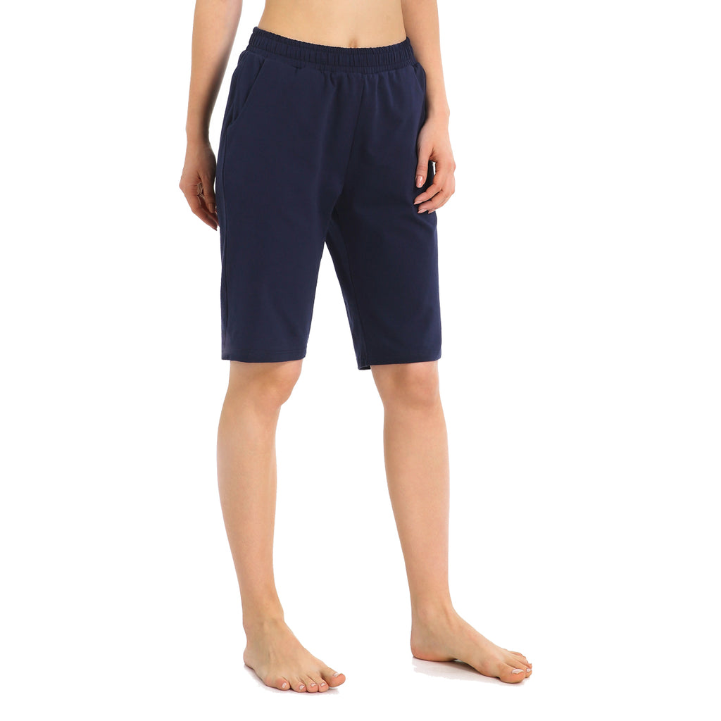 Women's Long Workout Bermuda Shorts - Yoga Athletic Running Lounge Shorts with Pockets