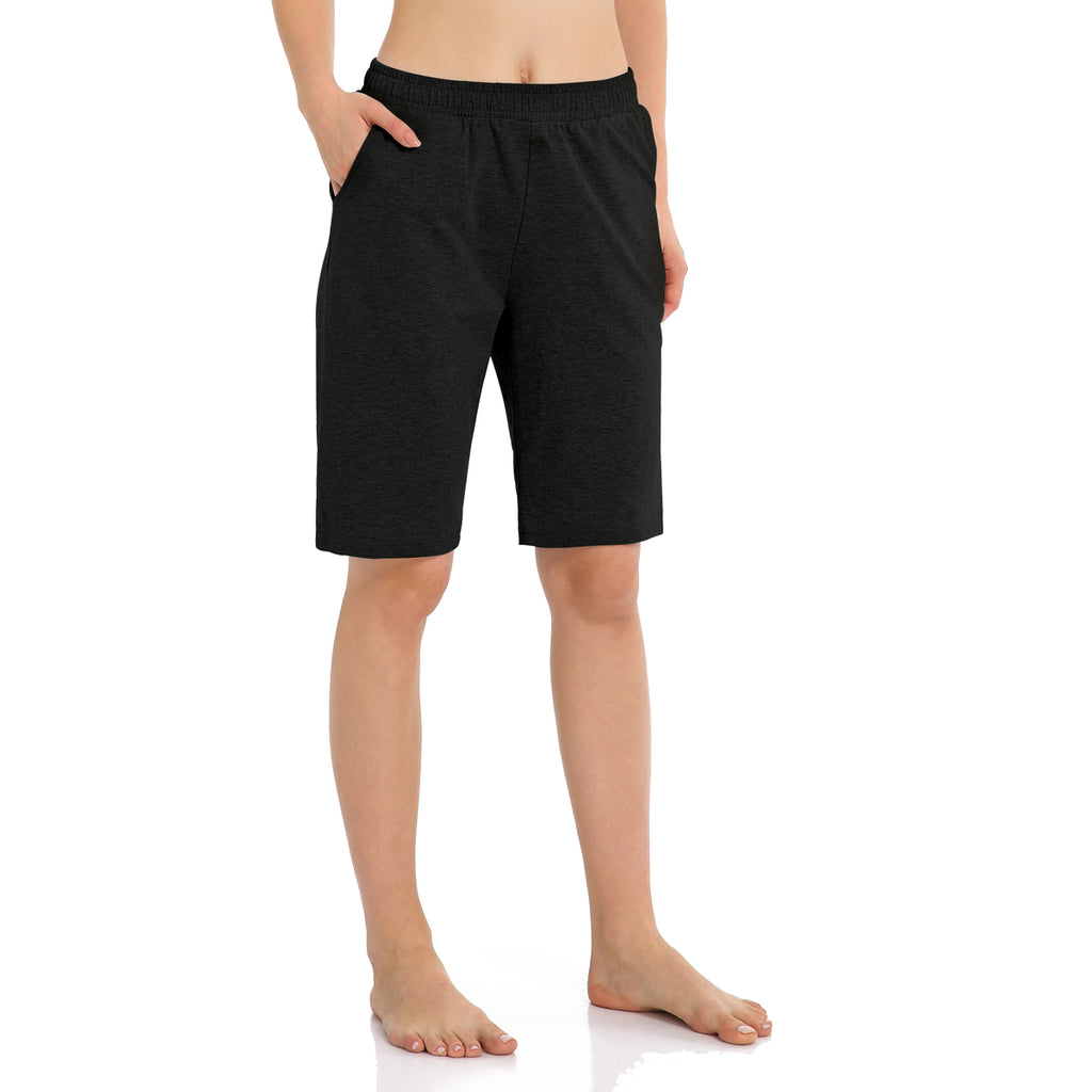 Women's Long Workout Bermuda Shorts - Yoga Athletic Running Lounge Shorts with Pockets