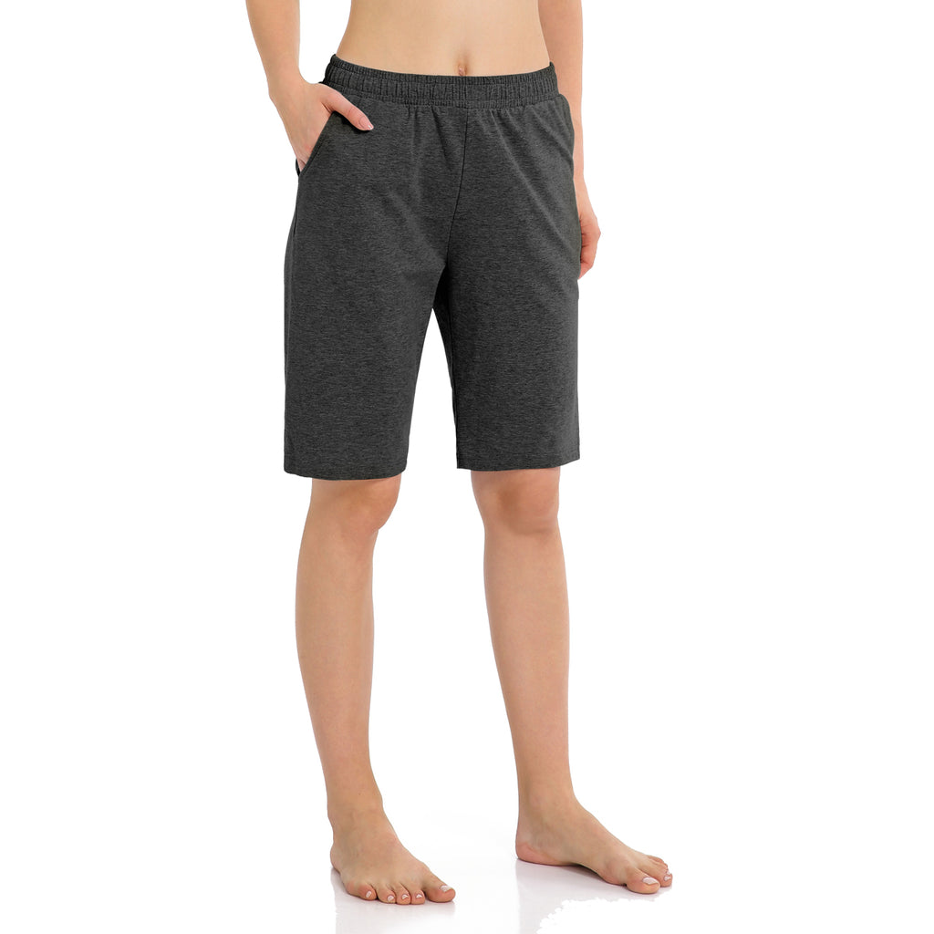 Women's Long Workout Bermuda Shorts - Yoga Athletic Running Lounge Shorts with Pockets