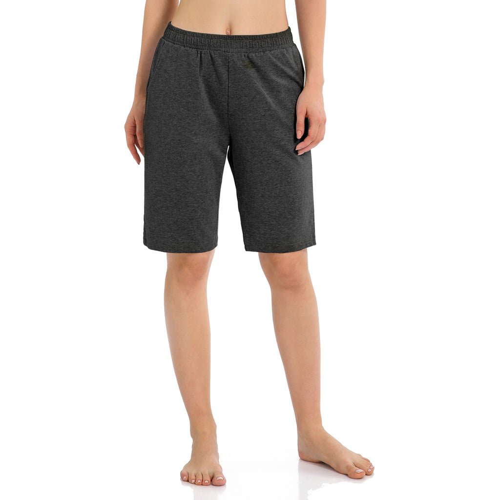 Women's Long Workout Bermuda Shorts - Yoga Athletic Running Lounge Shorts with Pockets