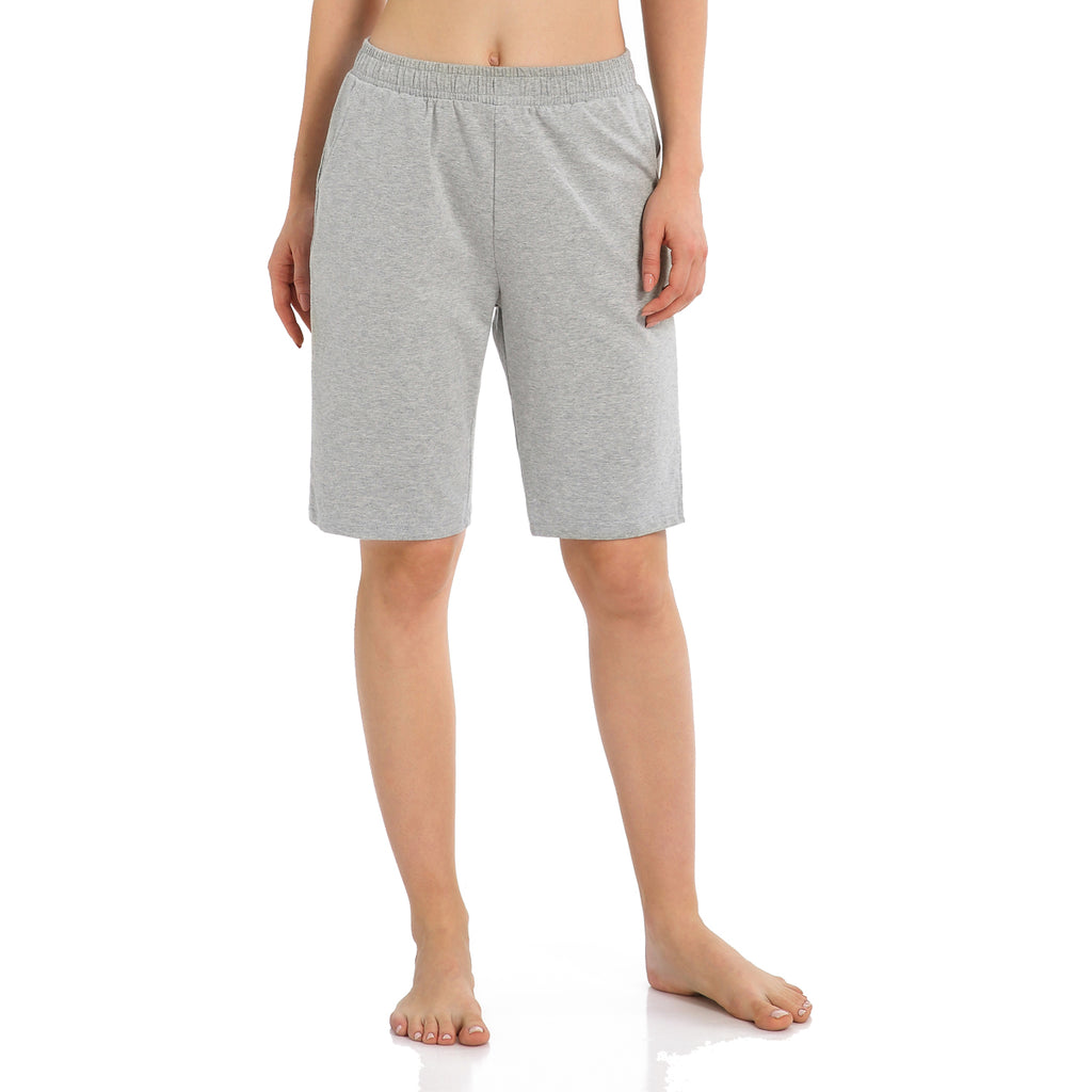 Women's Long Workout Bermuda Shorts - Yoga Athletic Running Lounge Shorts with Pockets