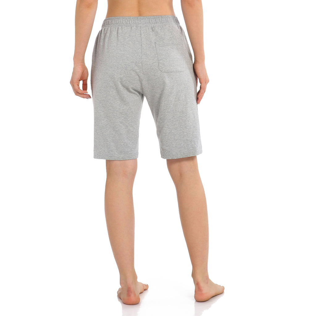 Women's Long Workout Bermuda Shorts - Yoga Athletic Running Lounge Shorts with Pockets