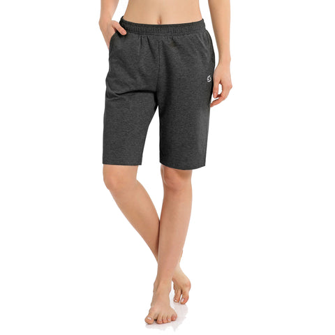 Image of Women's Long Workout Bermuda Shorts - Yoga Athletic Running Lounge Shorts with Pockets