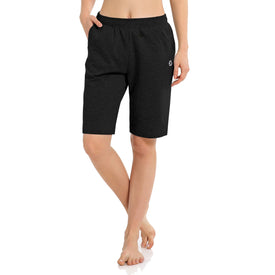 Women's Long Workout Bermuda Shorts - Yoga Athletic Running Lounge Shorts with Pockets