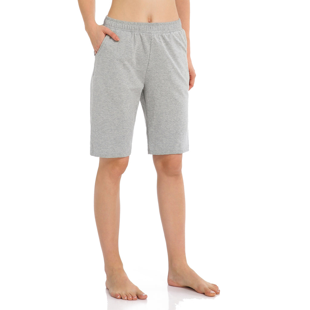 Women's Long Workout Bermuda Shorts - Yoga Athletic Running Lounge Shorts with Pockets