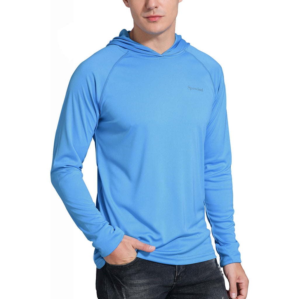 Yeashow Men's Sun Protection Long Sleeve Shirt Outdoor Sports Performance Shirts Running Workout T-Shirt Upf 50+ Blue S