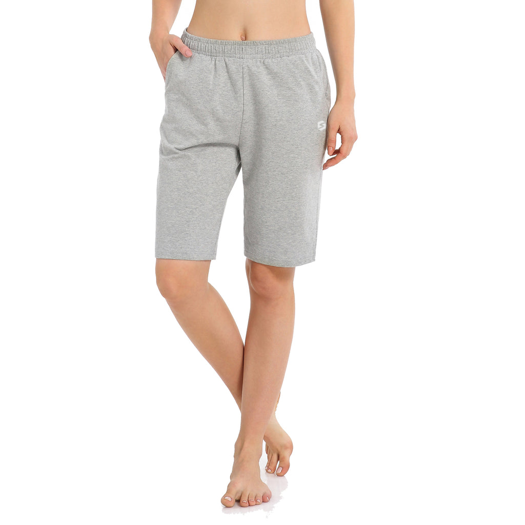 Women's Long Workout Bermuda Shorts - Yoga Athletic Running Lounge Shorts with Pockets